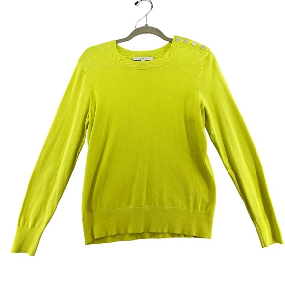 LOFT Crewneck Sweater Long Sleeve Citrus Bright Yellow Green Size M - Picture 1 of 7
